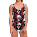 Red Octopus Skull Pattern Print One Piece Swimsuit