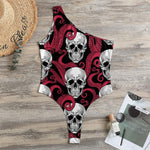 Red Octopus Skull Pattern Print One Shoulder Bodysuit
