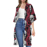 Red Octopus Skull Pattern Print Open Front Beach Cover Up
