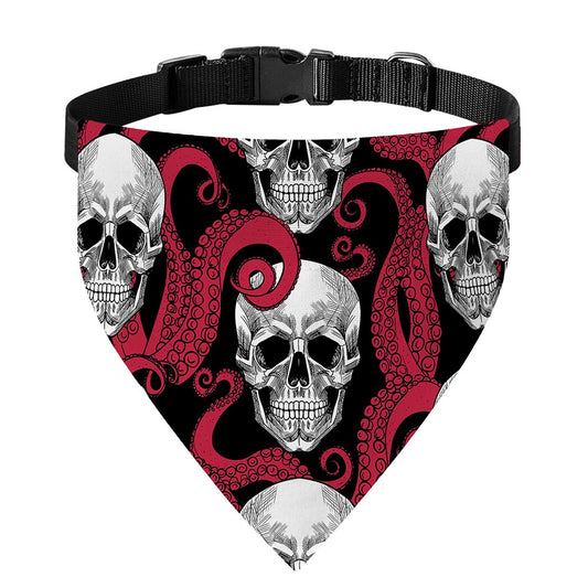 Red Octopus Skull Pattern Print Over The Collar Dog Bandana
