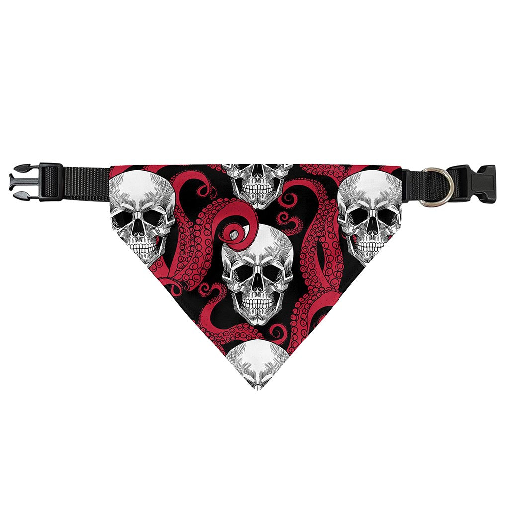 Red Octopus Skull Pattern Print Over The Collar Dog Bandana