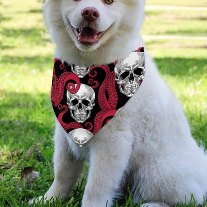 Red Octopus Skull Pattern Print Over The Collar Dog Bandana