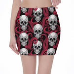 Red Octopus Skull Pattern Print Pencil Mini Skirt