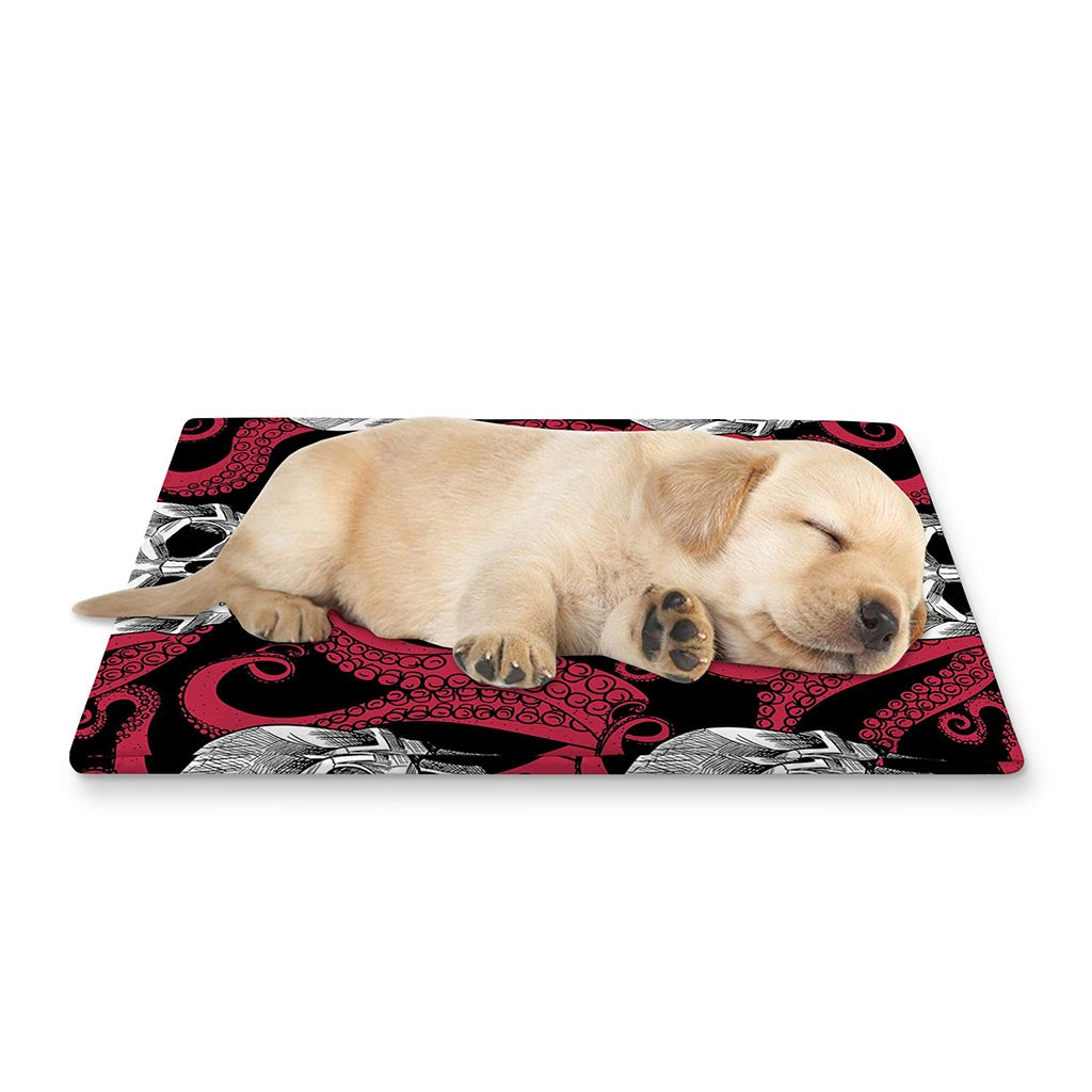 Red Octopus Skull Pattern Print Pet Cooling Mat Cover
