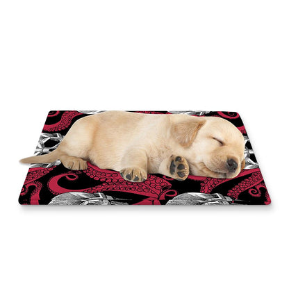 Red Octopus Skull Pattern Print Pet Cooling Mat Cover