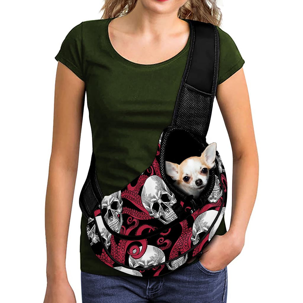 Red Octopus Skull Pattern Print Pet Sling Carrier