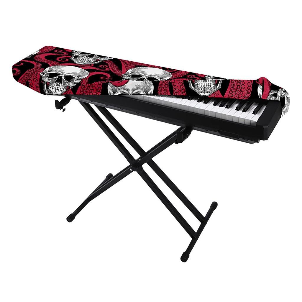Red Octopus Skull Pattern Print Piano Keyboard Cover