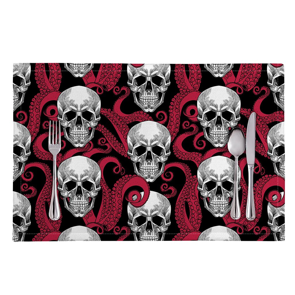 Red Octopus Skull Pattern Print Placemat