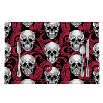 Red Octopus Skull Pattern Print Placemat