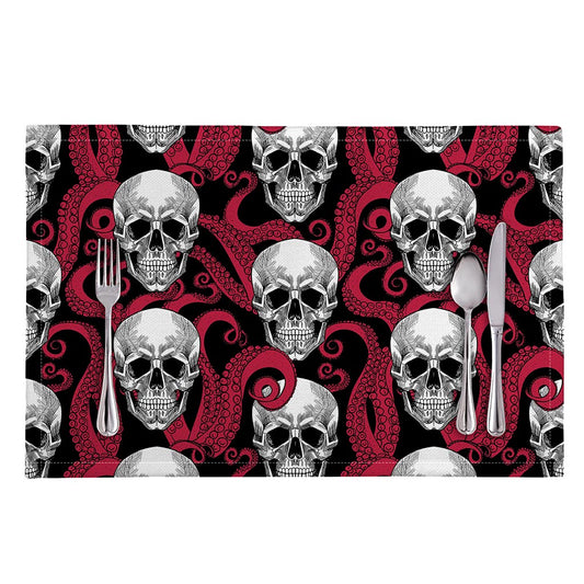 Red Octopus Skull Pattern Print Placemat