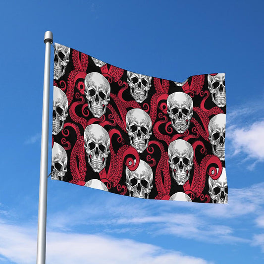 Red Octopus Skull Pattern Print Polyester Flag
