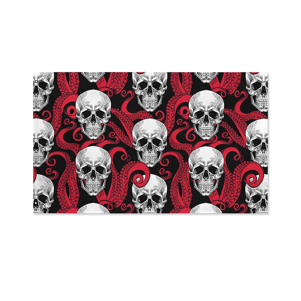Red Octopus Skull Pattern Print Polyester Flag