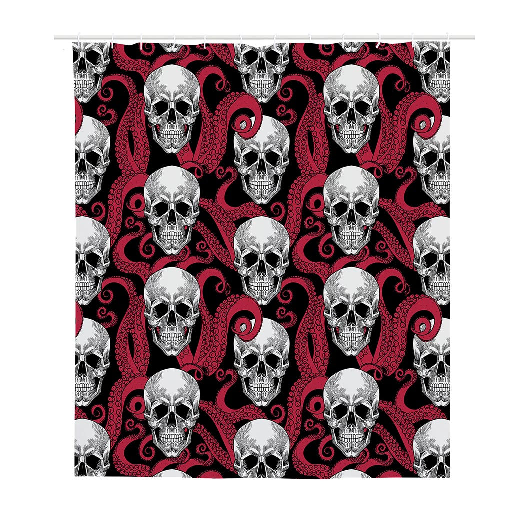 Red Octopus Skull Pattern Print Polyester Shower Curtain