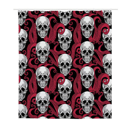Red Octopus Skull Pattern Print Polyester Shower Curtain