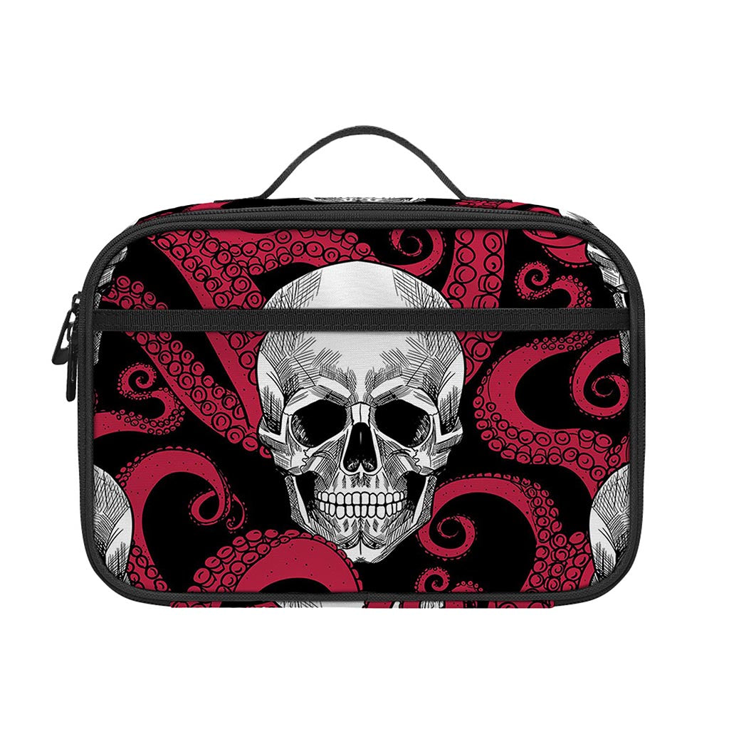 Red Octopus Skull Pattern Print Portable Lunch Bag