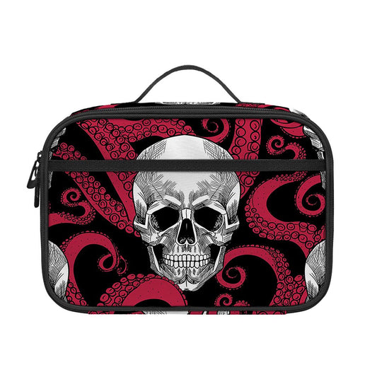 Red Octopus Skull Pattern Print Portable Lunch Bag