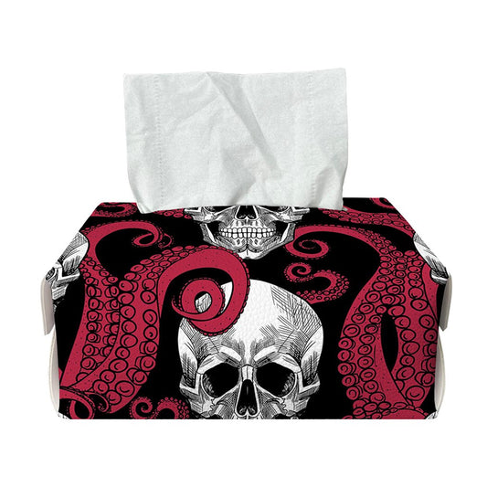 Red Octopus Skull Pattern Print Rectangle Tissue Box Cover
