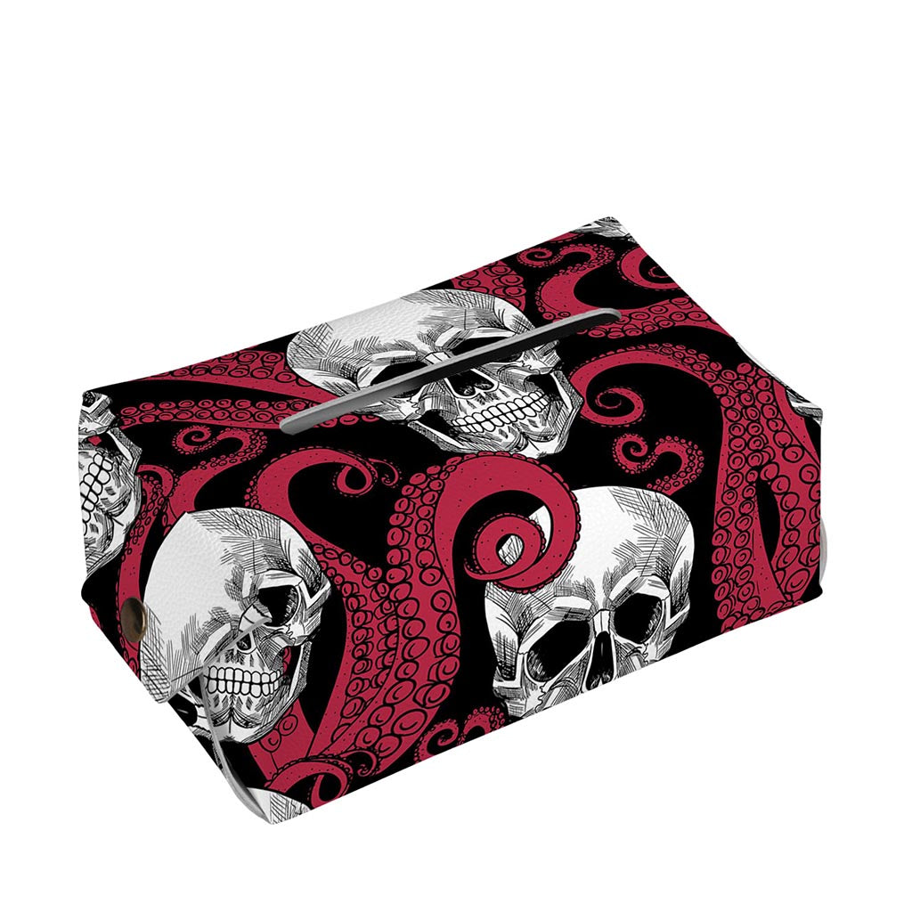 Red Octopus Skull Pattern Print Rectangle Tissue Box Cover