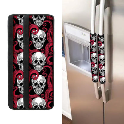 Red Octopus Skull Pattern Print Refrigerator Handle Covers