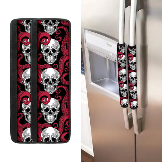 Red Octopus Skull Pattern Print Refrigerator Handle Covers