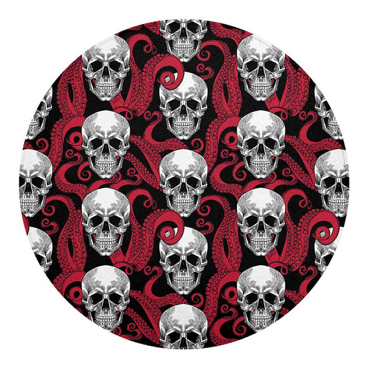 Red Octopus Skull Pattern Print Round Blanket