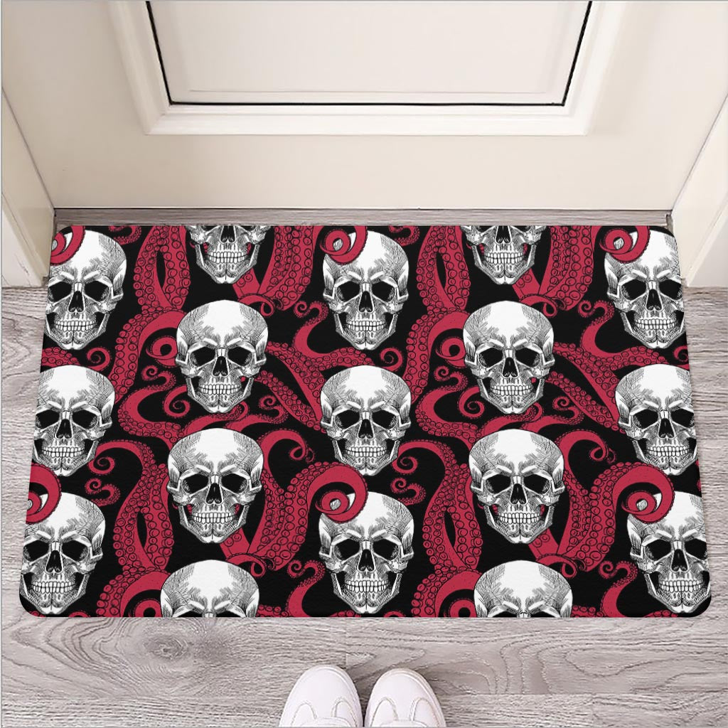 Red Octopus Skull Pattern Print Rubber Doormat