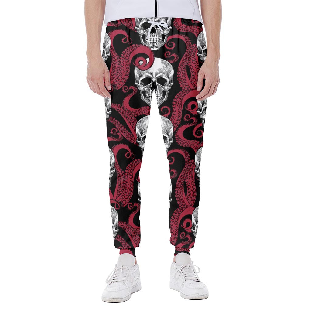 Red Octopus Skull Pattern Print Scuba Joggers