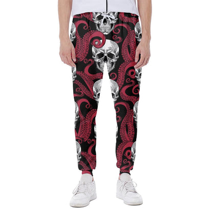 Red Octopus Skull Pattern Print Scuba Joggers