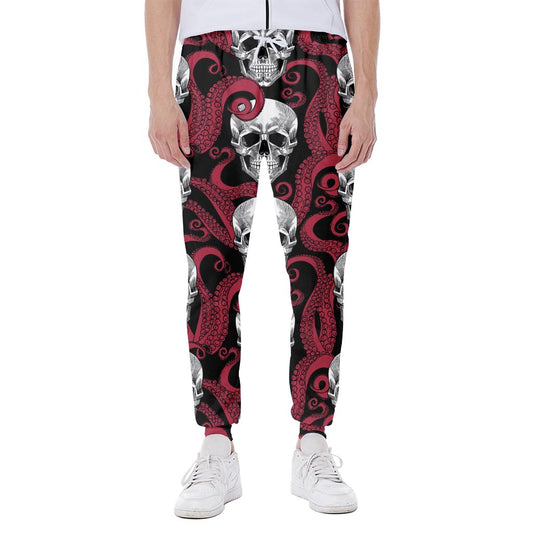 Red Octopus Skull Pattern Print Scuba Joggers