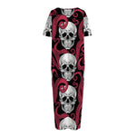 Red Octopus Skull Pattern Print Short Sleeve Long Nightdress