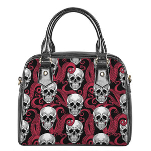 Red Octopus Skull Pattern Print Shoulder Handbag