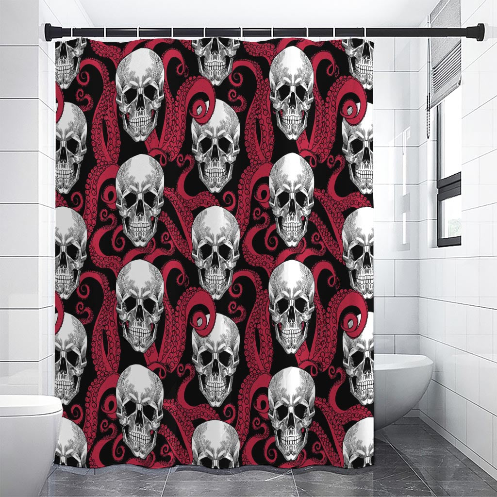 Red Octopus Skull Pattern Print Shower Curtain
