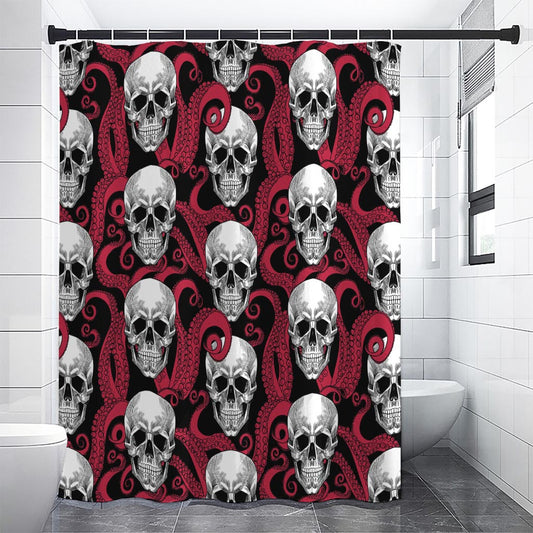 Red Octopus Skull Pattern Print Shower Curtain