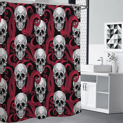 Red Octopus Skull Pattern Print Shower Curtain
