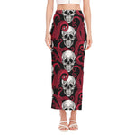 Red Octopus Skull Pattern Print Side Slit Maxi Skirt