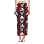 Red Octopus Skull Pattern Print Side Slit Maxi Skirt