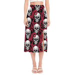 Red Octopus Skull Pattern Print Side Slit Midi Skirt