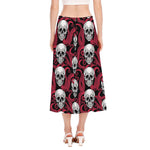 Red Octopus Skull Pattern Print Side Slit Midi Skirt