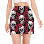 Red Octopus Skull Pattern Print Side Slit Mini Skirt