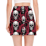 Red Octopus Skull Pattern Print Side Slit Mini Skirt