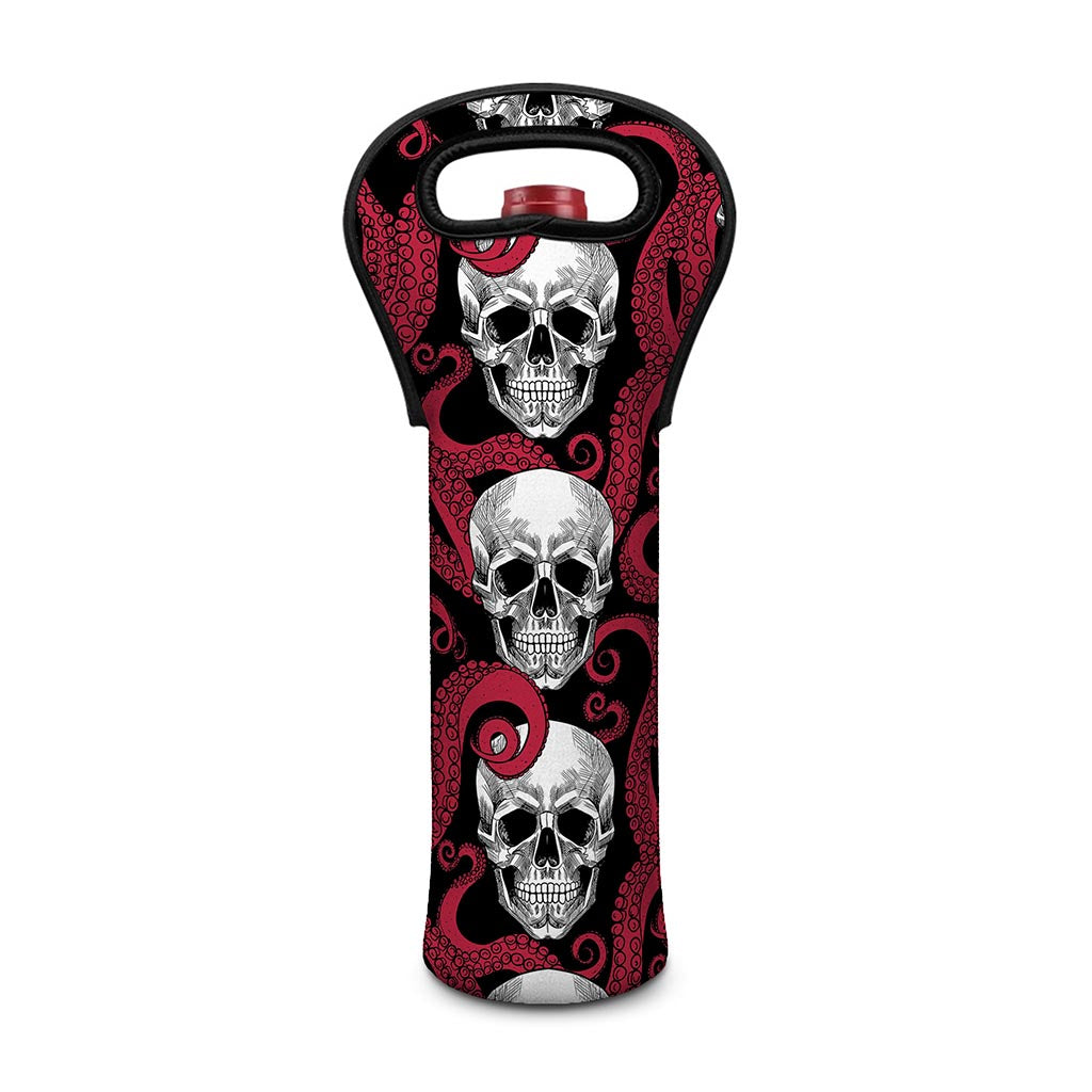 Red Octopus Skull Pattern Print Single Neoprene Wine Tote