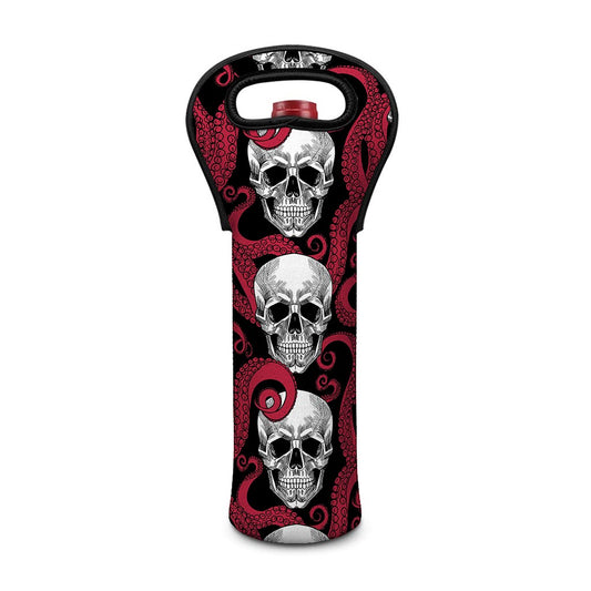 Red Octopus Skull Pattern Print Single Neoprene Wine Tote