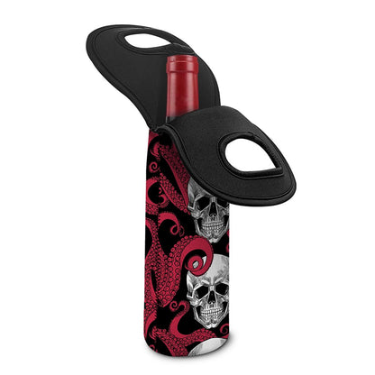 Red Octopus Skull Pattern Print Single Neoprene Wine Tote