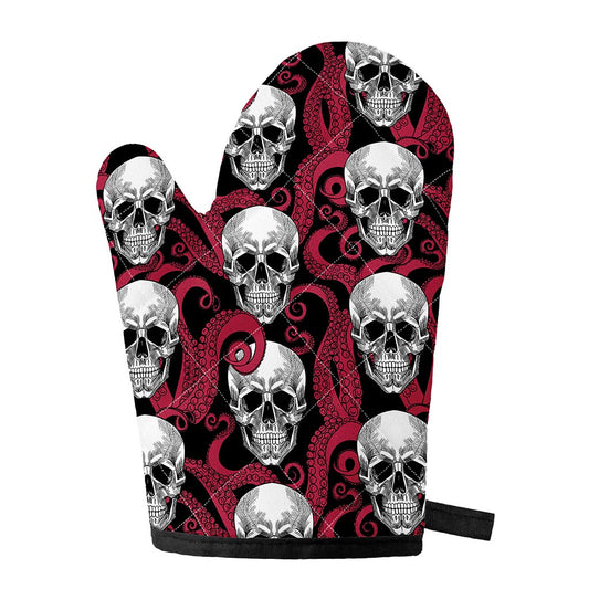Red Octopus Skull Pattern Print Single Oven Mitt
