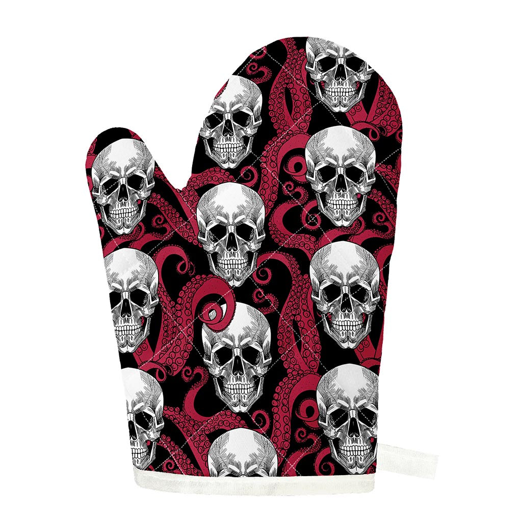 Red Octopus Skull Pattern Print Single Oven Mitt
