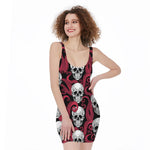 Red Octopus Skull Pattern Print Sleeveless Bodycon Dress