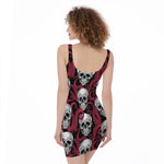 Red Octopus Skull Pattern Print Sleeveless Bodycon Dress