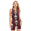 Red Octopus Skull Pattern Print Sleeveless One Piece Swimsuit