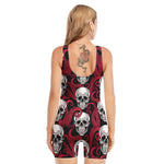 Red Octopus Skull Pattern Print Sleeveless One Piece Swimsuit