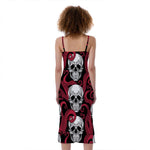 Red Octopus Skull Pattern Print Slim Fit Midi Cami Dress